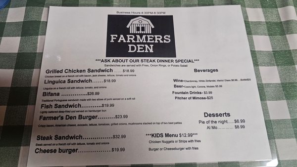 Farmers Den menu 5